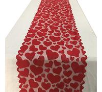 Momolaa Chemin de Table en Dentelle Coeur de Saint Valentin Chemin de Table de Coeur Rouge Brodé avec napperon Pouces pour Saint Valentin Fête des Mères Mariage Décorations, 33x183cm (Set of 6Pcs)