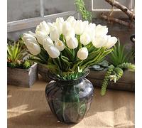 Momolaa Lot de 5 Tulipes artificielles,Fleurs artificielles, Bouquet de Fausses Fleurs Tulipe Bouquet de mariée pour la décoration de fête dans Le Jardin à la Maison (Blanc)