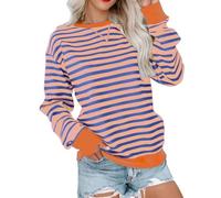 Momolaa Mariniere Sweat-Shirt à Manches Longues et col Rond pour Femme, surdimensionné, rayé, Bloc de Couleurs, décontracté, Ample, Petit Haut Mariniere Sweat Femme zippé Hoodie Femme