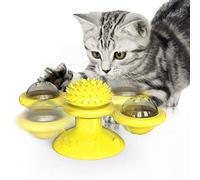 Momolaa Moulin à Vent Chat, Jouet pour Chat Moulin à Vent,Tournant avec Herbe à Chat et Boule LED Jouet Interactif Jouet Massage pour Chats Chatons (Jaune)