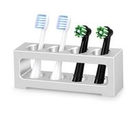 MOMOLEDINO Porte Brosse à Dents Alliage d'aluminium avec 4 Trou Vidange et Coussinets Antidérapants, Support Rangement Têtes de Brossettes de Rechange à Dents Électrique pour Salle de Bain (Argenté)