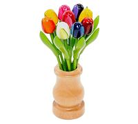 MomoMoments Bouquet de Tulipes en Bois dans Un élégant Vase en Bois rétro, 9 Tulipes en Bois peintes à la Main, 21 cm, Bouquet, décoration, Cadeau, Anniversaire, fabriqué en Hollande