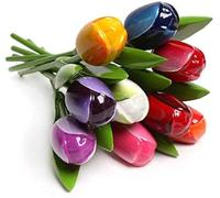 MomoMoments Bouquet de Tulipes en Bois de Haute qualité pour Votre Bien-aimé, 9 Tulipes en Bois peintes à la Main, 34 cm de Haut, Bouquet de Fleurs, décoration, Cadeau pour Femme, Made in Holland