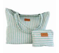 MOMOMUS Grand Sac de Plage pour Femme - 100% Coton Recy vec Pochette Assortie et Léger - Sac Piscine Familial pour l’été - Vert 60x40 cm