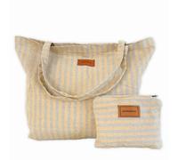 MOMOMUS Grand Sac de Plage pour Femme - 100% Coton Recy vec Pochette Assortie et Léger - Sac Piscine Familial pour l’été - Jaune 60x40 cm