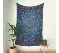 MOMOMUS Tapis/Drap/Tapisserie Murale Mandala - 100% Coton, Couleurs Vives, Style Oriental - Tenture Murale Mandala, Toile Murale et Tissu Mural Décoratif - Bleu, 135 x 210 cm