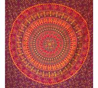 MOMOMUS Tapis/Drap/Tapisserie Murale Mandala - 100% Coton, Couleurs Vives, Style Oriental - Tenture Murale Mandala, Toile Murale et Tissu Mural Décoratif - Orange, 210 x 230 cm