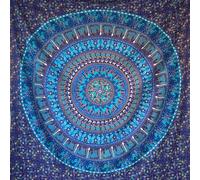 MOMOMUS Tapis/Drap/Tapisserie Murale Mandala - 100% Coton, Couleurs Vives, Style Oriental - Tenture Murale Mandala, Toile Murale et Tissu Mural Décoratif - Bleu, 210 x 230 cm