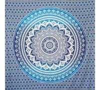 MOMOMUS Tapis Mandala Polyvalent - Grande Serviette de Plage XXL, Géante et Anti Sable - Idéale comme Grand Paréo, Fine Couverture de Pique Nique, Yoga et Camping - Bleu, 210 x 230 cm
