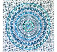 MOMOMUS Tapisserie Murale Mandala - Tissu, Tons Vifs, Style Oriental- Tenture Murale Mandala, Toile Murale et Tissu Mural- Blanc et Bleu, 135x210 cm