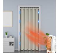 Momooda Rideau de Porte Magnétique Thermique Isolant Anti Froid et Chaleur, Rideaux de Porte Occultants Coulissante et Rideau Phonique Anti Bruit pour Porte, 1 Panneau, Beige, 150x270cm