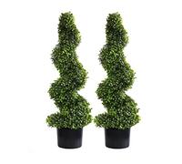 momoplant Buis Artificiel Topiaire Spirale Arbres, Faux Buxus réaliste Plantes Pour l'extérieur / intérieur, la maison, le jardin et la décoration de bureau, 2 Ensemble de 3 Ft / 90cm.