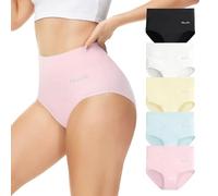 Momoshe Culotte Femme Coton Taille Haute 5 Pièces Elasticité Extensibles Slips Femmes Noir Blanc Beige Bleu Rose S