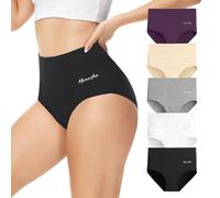 Momoshe Culotte Femme Coton Taille Haute 5 Pièces Elasticité Extensibles Slips Femmes Noir Blanc Gris Beige Violet XL