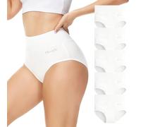 Momoshe Culotte Femme Coton Taille Haute Lot de 5 Elasticité Ventre Plat Post Accouchement Gainante Slip Shorts Femmes Extensibles Doux Décontracté Shorty Blanc XL