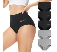 Momoshe Culotte Femme Coton Taille Haute Lot de 5 Elasticité Ventre Plat Post Accouchement Gainante Slip Shorts pour Femmes Noir Gris M