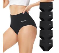 Momoshe Culotte Femme Coton Taille Haute Lot de 5 Elasticité Ventre Plat Post Accouchement Gainante Slip Shorts Femmes Extensibles Doux Décontracté Shorty Noir S