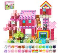 MOMOSTAR Construction Magnetique Enfant, 160 Pièces Cube Magnétique, Bloc De Construction Magnétique Thème Rose Magnetic Building Blocks Jouet Cadeau Fille 3 4 5 6 7 8 9 Ans