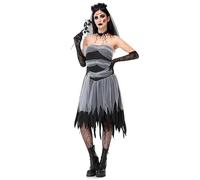 MOMOSTAR Deguisement Mariee, Corpse Bride Costume, Robe Halloween Femme avec Collier et Voile de Rose, Deguisement Halloween Femme pour Jeu de rôle Carnaval Party (L)