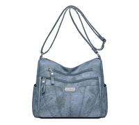 Mom's Must Have Sac à bandoulière en cuir souple léger et polyvalent pour un usage quotidien et les voyages Sac à main à poches multiples, bleu, One Size