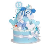 MomsStory - Gâteau de couches garçon | Mickey Mouse Disney | Cadeau de naissance, baptême, baby shower | 2 étages (bleu clair) avec tétines pour bébé & plus