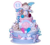 MomsStory - Gâteau de couches neutre | Cadeau de couche âne | Cadeau de naissance, baptême, baby shower | 2 étages (bleu-rose) XL Cadeau de naissance