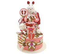 MomsStory Gâteau de couches pour fille | Cadeau de couches papillon abeille | Cadeau de naissance pour naissance, baptême, fête prénatale | 2 étages (rose) XL