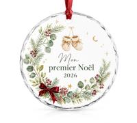 Mon 1er Noël 2026, Boule Mon 1er Noel, Boule Mon Premier Noel, Pendentif Rond 80 x 6 mm avec boîte et Ruban, Souvenir bébé, décoration Sapin de Noël, Cadeau Premier Noël bébé Fille garçon