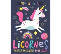 Mon agenda scolaire 2026-2027 licornes - une page par jour - avec un ruban marque-page - pour les enfants dès 6 ans