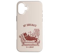 Mon âme sœur est Une Amoureuse de Livres de Lecture de Chats de bibliothèque Coque pour iPhone 16 Plus