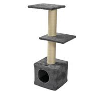 MON AMI LUKI - Arbre à Chat 3 Niveaux avec Niche, 2 Plateforme et 1 Refuge - Gris Anthracite - Chat - 30x30x89cm