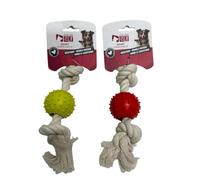 MON AMI LUKI - Jouet Caoutchouc Balle et Corde Collection - Collection Les costauds - Le Plus Pratique - Rouge - Chien - 30X7,5CM