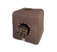 Mon ami Luki - Refuge LÉOPARD Niche Cube zippée - Chat et Petit Chien - Leopard-Marron - 40X40X40CM