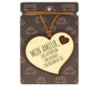 Mon Amour Fais Attention sur LA Route, J'Ai Besoin DE TOI - Pendentif pour rétroviseur en Bois 2 épaisseurs avec cordelette en Cuir. Cadeau Original Qui Vient du cœur pour Vos Proches. (10)