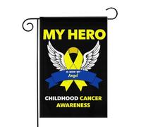 Mon ange héros Sensibilisation au cancer infantile Drapeaux de jardin (12,5 x 18 pouces) - Bannière aux couleurs éclatantes pour décoration extérieure de jardin et de maison