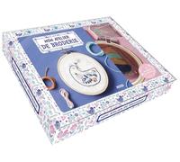 Mon atelier de broderie : Avec 1 tambour en bois, de la toile, 3 modèles, du papier magique soluble, 1 aiguille, 1 enfile-aiguille, des fils à broder (4 couleurs)