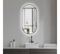 MON BEAU BAIN Miroir Rectangle Arrondi 50x100 cm - lumière d’Ambiance LED 2700-6000 K, Anti-buée & Cadre en alu Noir