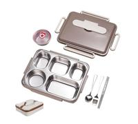 Mon Bento Mon Bento Lunch Box Doublure Amovible en Matériau 304 de 2 L, Comprenant des Couverts et un Sac Isotherme, Idéale Pour les Pique-Niques Scolaires et les Voyages (Khaki)