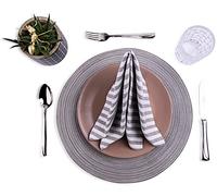 Mon Bijou® Lot de 12 Serviettes de Table Rayées Gris Blanc 45x45 cm - 100 % Coton - Lavables à 60 °C - Mariage Pâques Noël Cuisine - Élégantes Serviettes Réutilisables pour la Décoration de Table