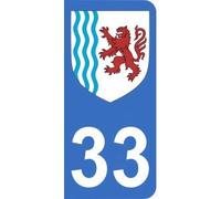 Mon Blason Autocollant 33 avec Logo région Nouvelle Aquitaine pour Plaque immatriculation Auto (9,8 x 4,5 cm)