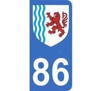 Mon Blason Autocollant 86 avec Logo région Nouvelle Aquitaine pour Plaque immatriculation Auto (9,8 x 4,5 cm)