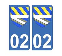 Mon Blason - Autocollants 02 avec Blason Département de L'Aisne pour Plaque Immatriculation Voiture - Sticker Bleu - 9.8 x 4.5 cm - Fabriqué en France