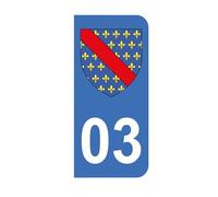Mon Blason - Autocollants 03 Blason Département Allier (Bourbonnais) pour Plaque Immatriculation Moto - Sticker Bleu - 6.3 x 2.9 cm - Fabriqué en France