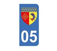 Mon Blason - Autocollants 05 avec Blason Département Hautes-Alpes pour Plaque Immatriculation Moto - Sticker Bleu - 6.3 x 2.9 cm - Fabriqué en France