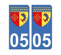 Mon Blason - Autocollants 05 avec Blason Département Hautes-Alpes pour Plaque Immatriculation Voiture - Sticker Bleu - 9.8 x 4.5 cm - Fabriqué en France