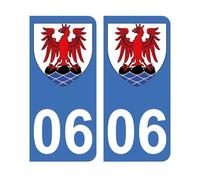 Mon Blason - Autocollants 06 avec Blason Comté de Nice pour Plaque Immatriculation Voiture - Bleu - 9.8 x 4.5 cm - Fabriqué en France