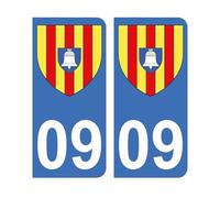 Mon Blason - Autocollants 09 Blason Département Ariège pour Plaque d'immatriculation Voiture - Sticker Bleu - 9.8 x 4.5 cm - Fabriqué en France