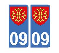 Mon Blason - Autocollants 09 Blason Région Midi-Pyrénées pour Plaque Immatriculation Voiture - Sticker Bleu - 9.8 x 4.5 cm - Fabriqué en France