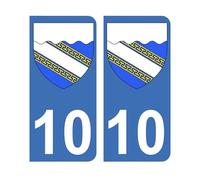 Mon Blason - Autocollants 10 Blason Département de L'Aube pour Plaque Immatriculation Voiture - Sticker Bleu - 9.8 x 4.5 cm - Fabriqué en France