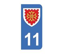 Mon Blason - Autocollants 11 avec Blason Département de L'Aude pour Plaque Immatriculation Moto - Sticker Bleu - 6.3 x 2.9 cm - Fabriqué en France